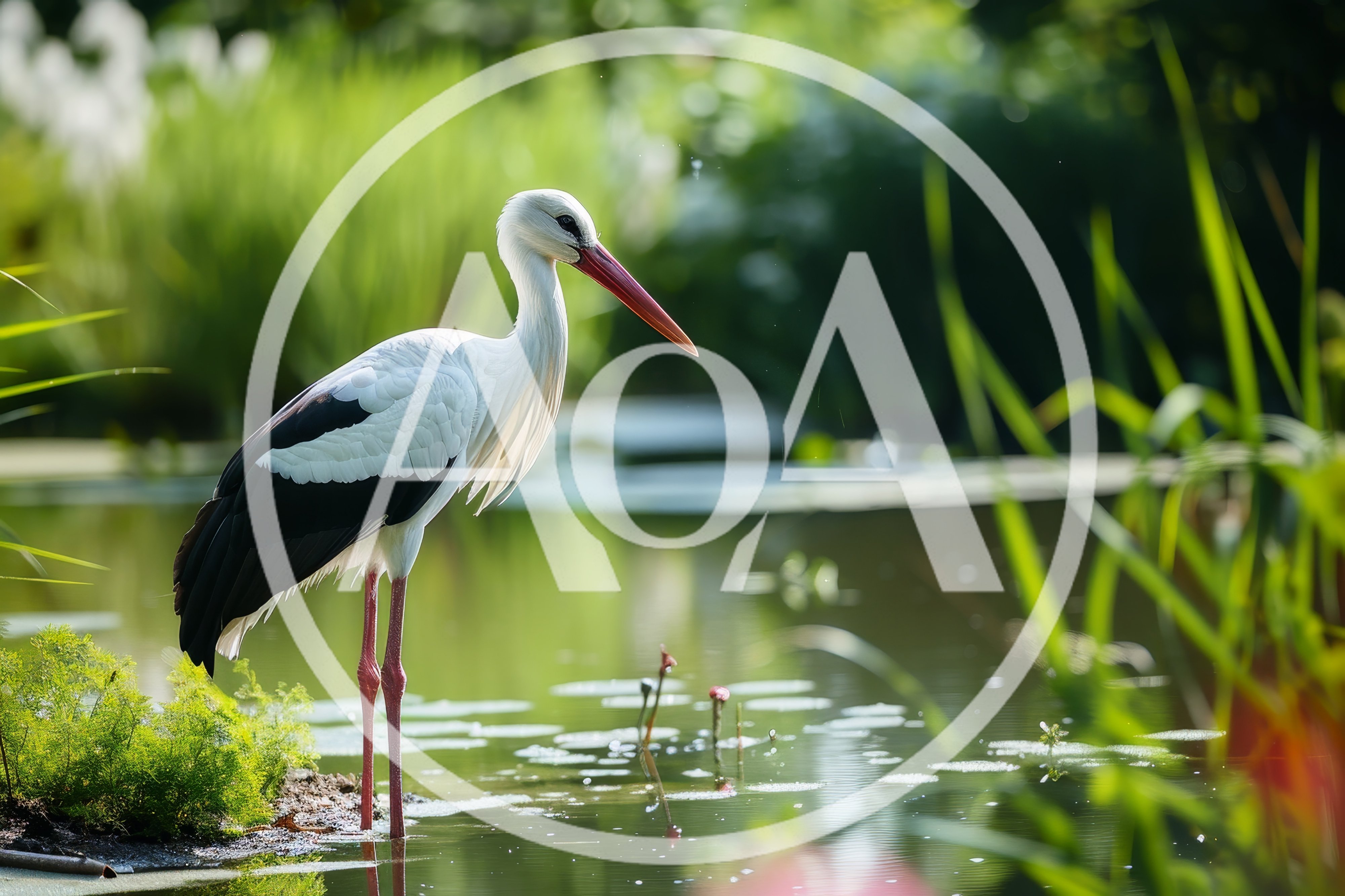 White Stork Standing In A Serene Pond