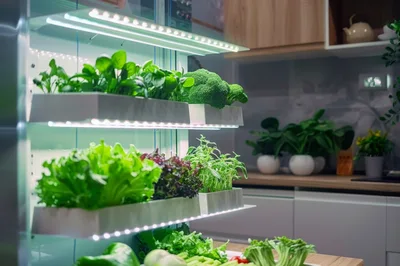 Indoor Vertical Hydroponic Garden In Modern Kitchen