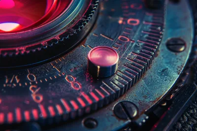 Macro Close Up Of Vintage Camera Lens Aperture Ring