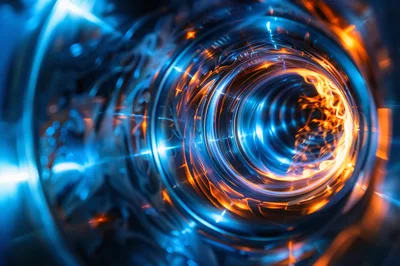 Abstract Digital Wormhole Tunnel With Glowing Light Effects