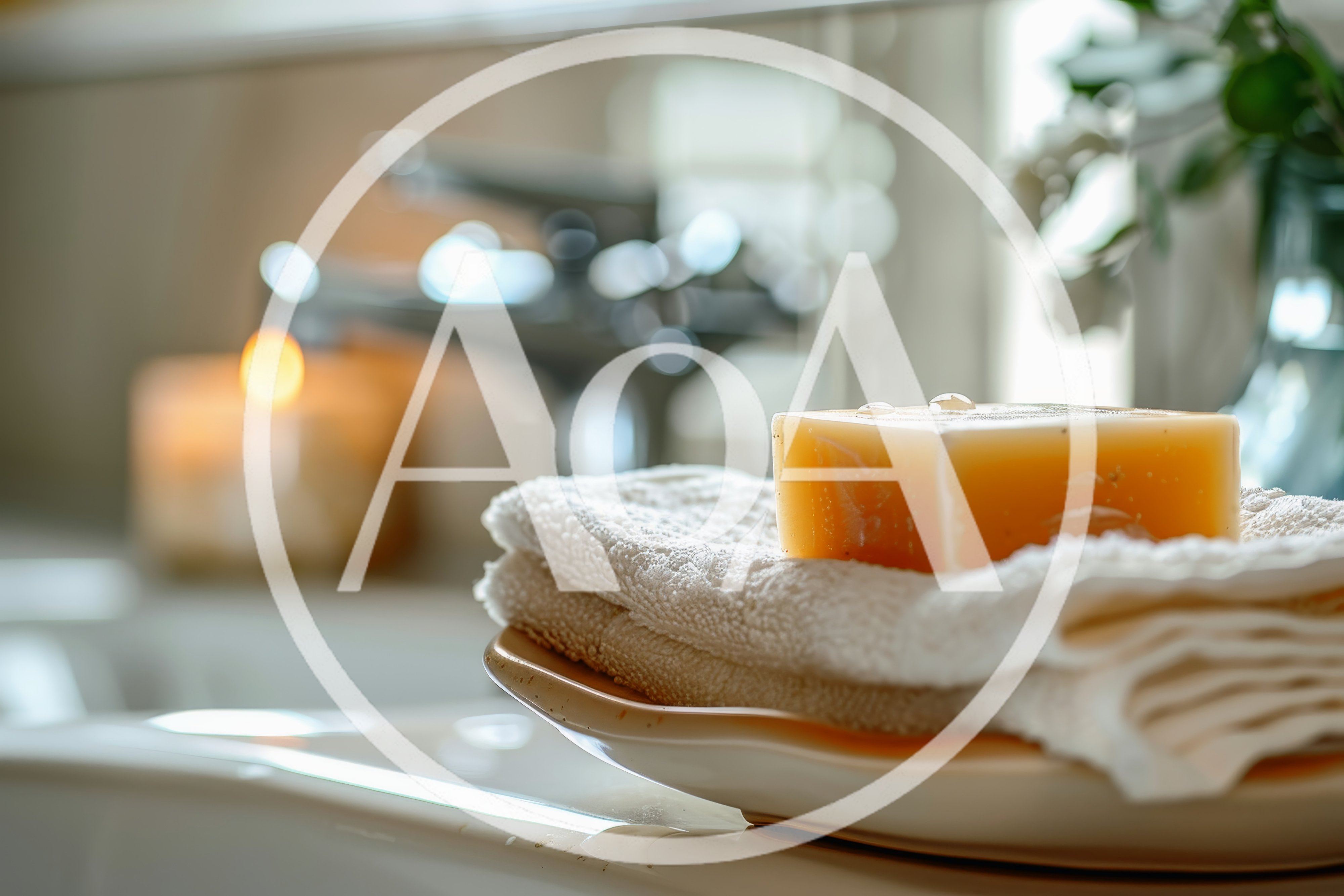 Bar Of Soap On Folded Towel In Bathroom