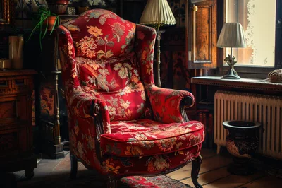 Vintage Floral Wingback Chair In A Classic Study