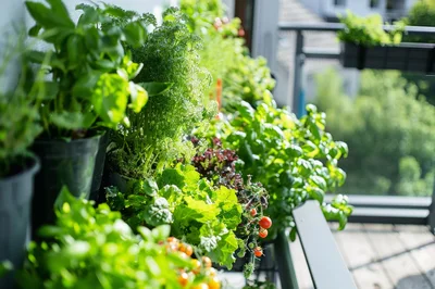 Vertical Herb Garden On A Sunny Apartment Balcony