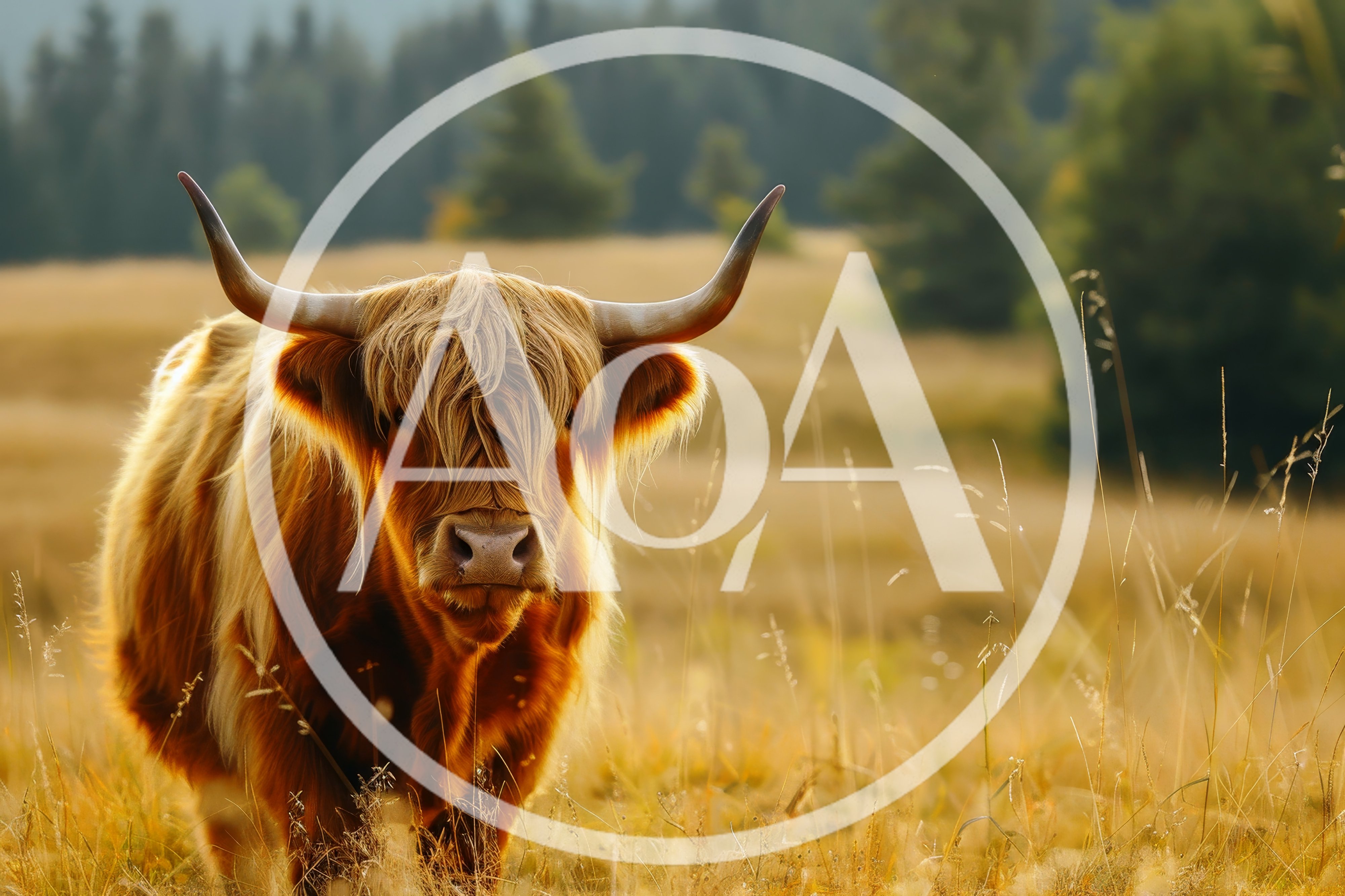 Highland Cow Standing In A Golden Meadow