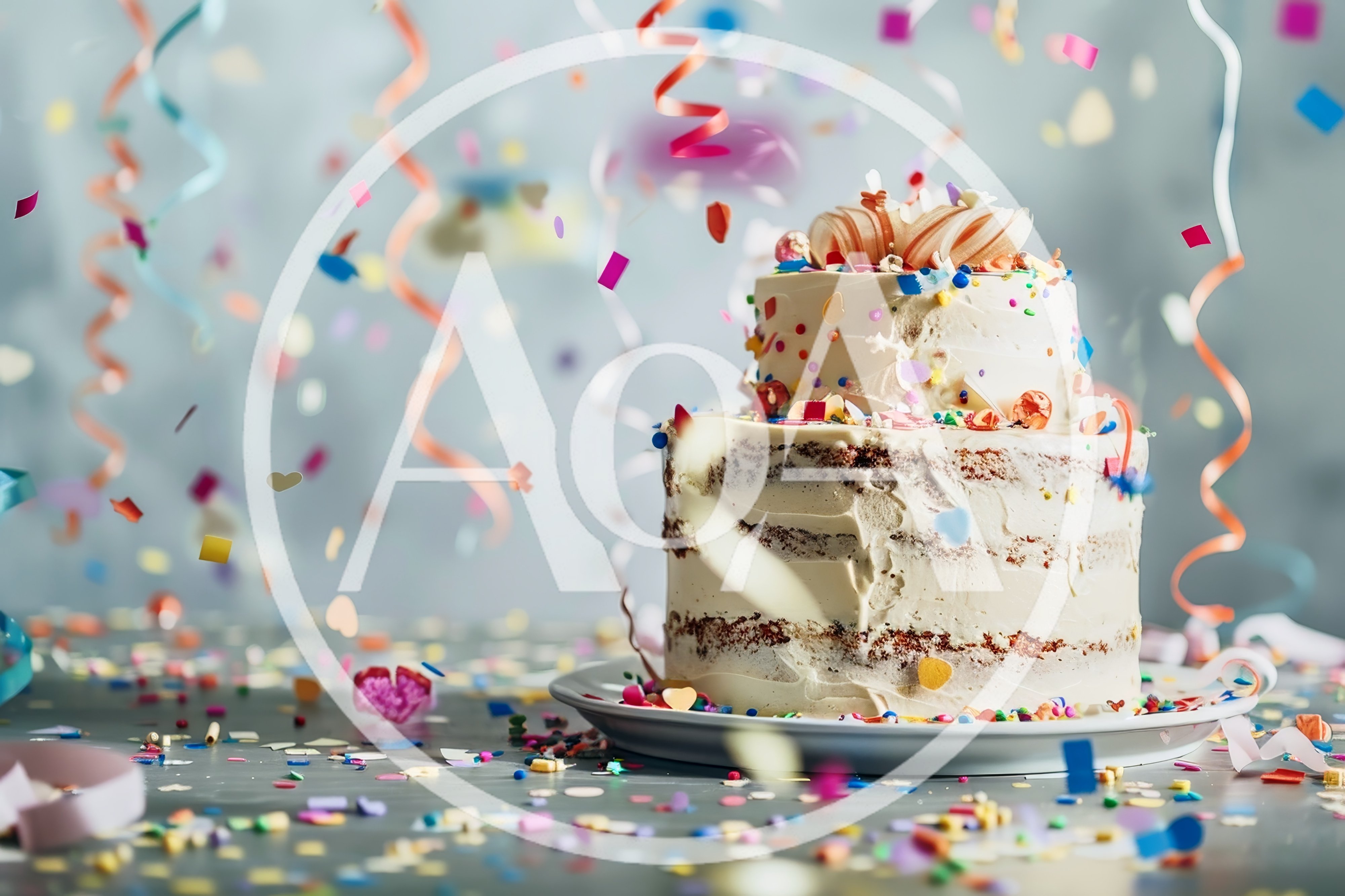 Two Tier Birthday Cake With Confetti And Streamers