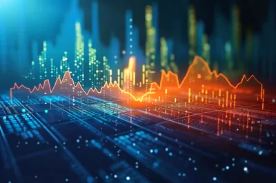 Digital Financial Data Visualization With Glowing Stock Market Graphs