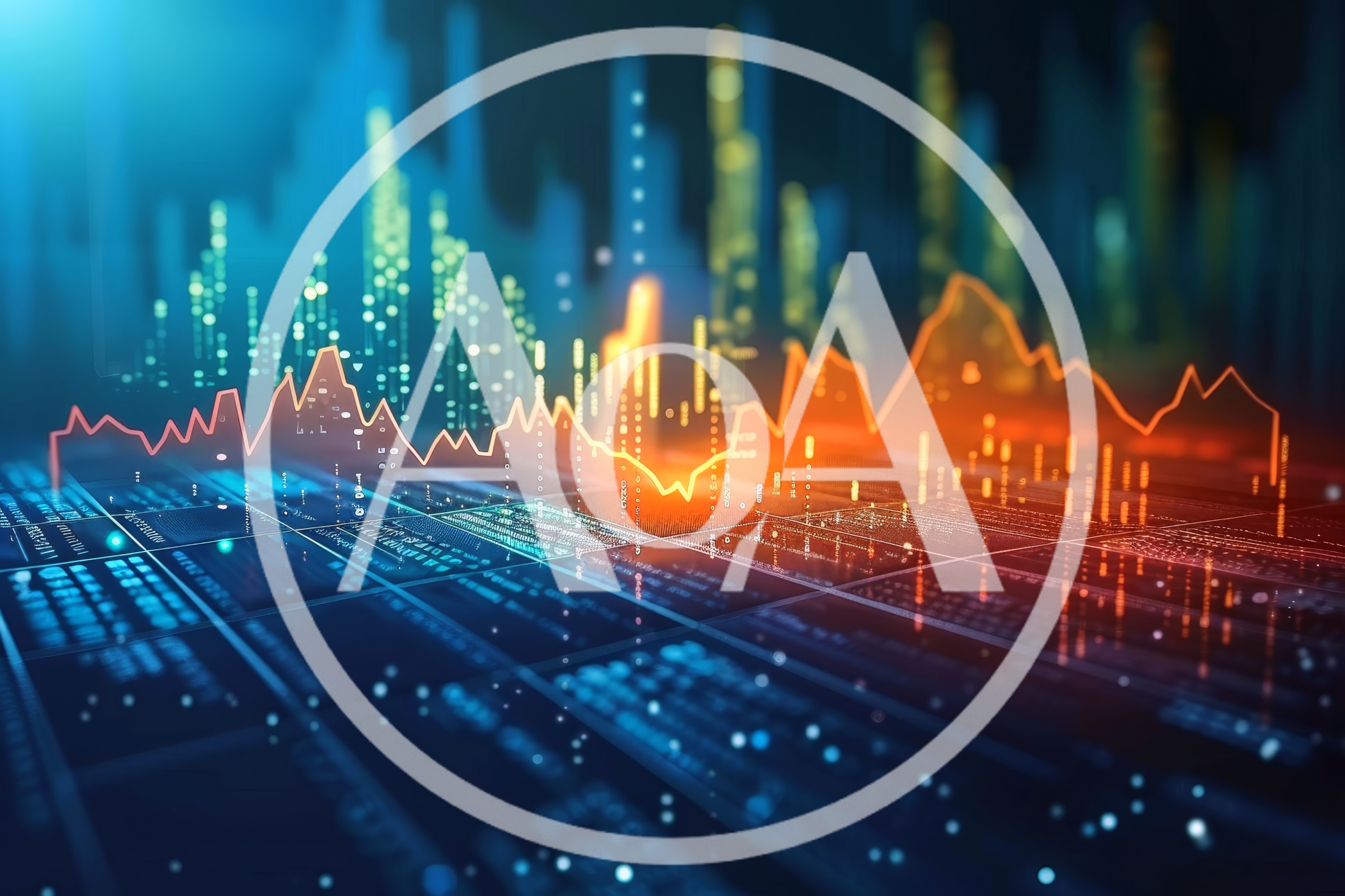 Digital Financial Data Visualization With Glowing Stock Market Graphs