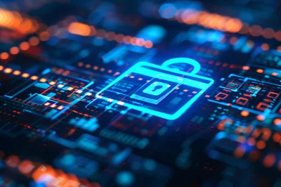 Digital Cybersecurity Concept With Glowing Padlock Icon