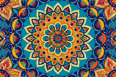 Vibrant Symmetrical Mandala Pattern With Intricate Floral Motifs