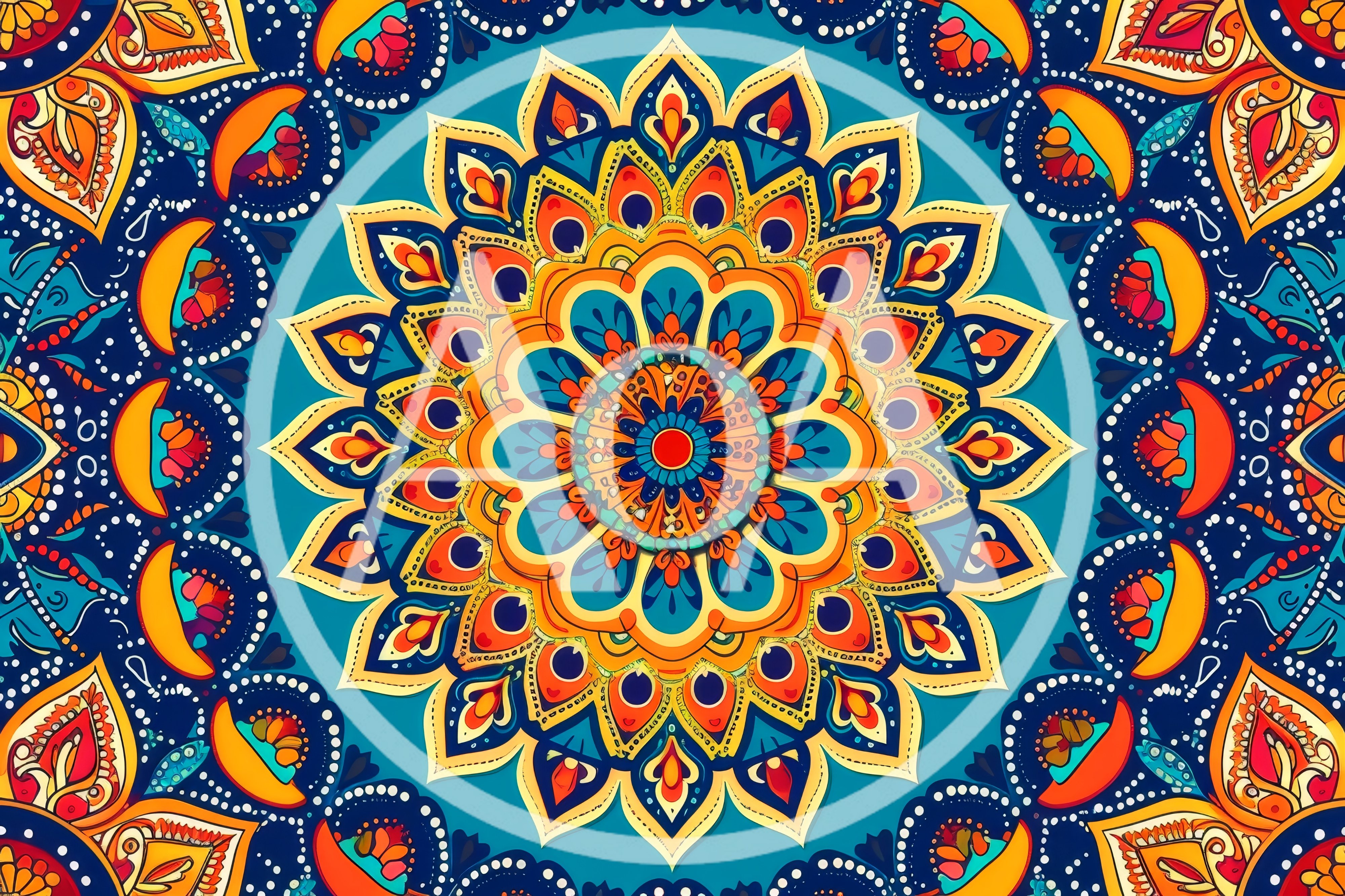 Vibrant Symmetrical Mandala Pattern With Intricate Floral Motifs