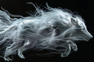 Ethereal Ghost Wolf Running Through Dark Void