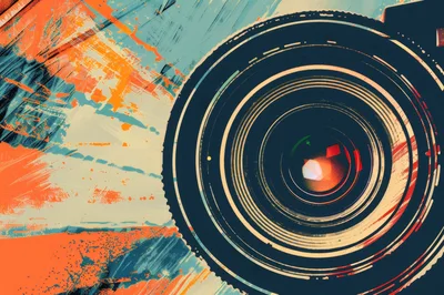 Abstract Camera Lens Graphic With Artistic Painted Background