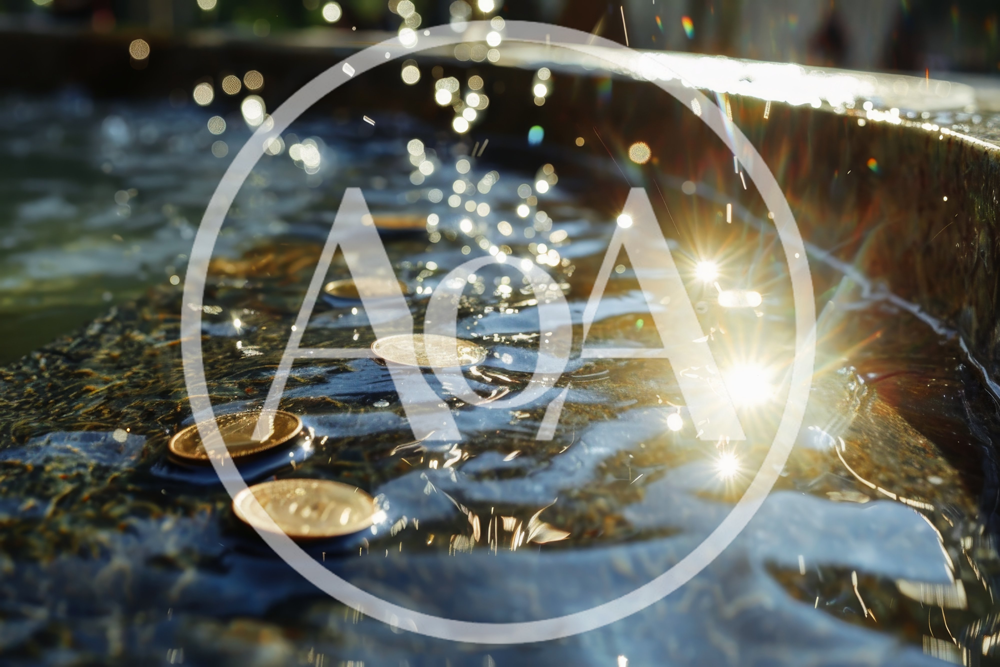 Ethereum Cryptocurrency Coins Submerged in Fountain Water