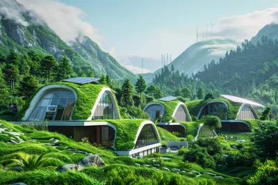 Futuristic Eco-Friendly Homes Nestled In Lush Mountain Landscape
