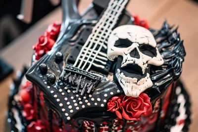 Gothic Rock Themed Cake With Skull And Guitar
