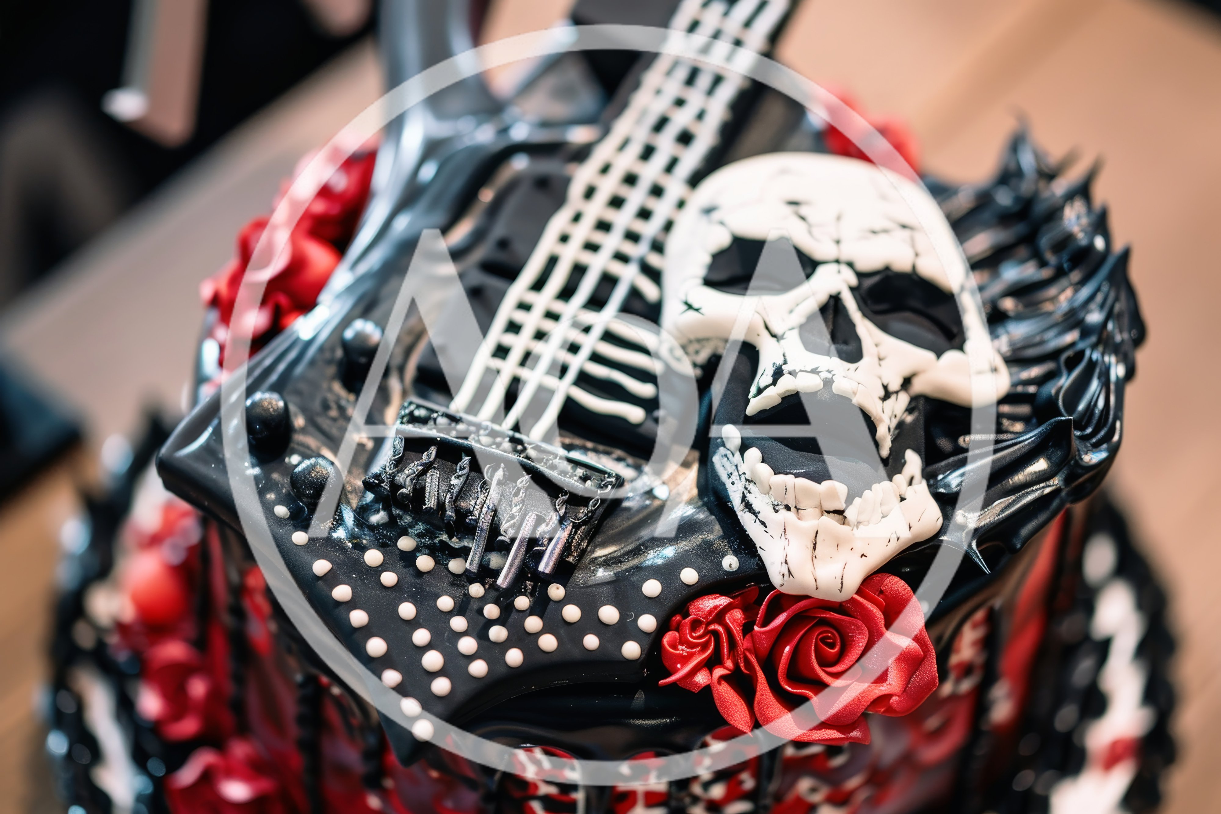 Gothic Rock Themed Cake With Skull And Guitar
