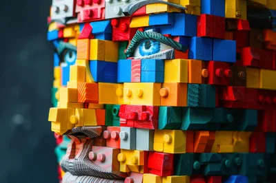 Close Up Of A Lego Brick Human Face Sculpture