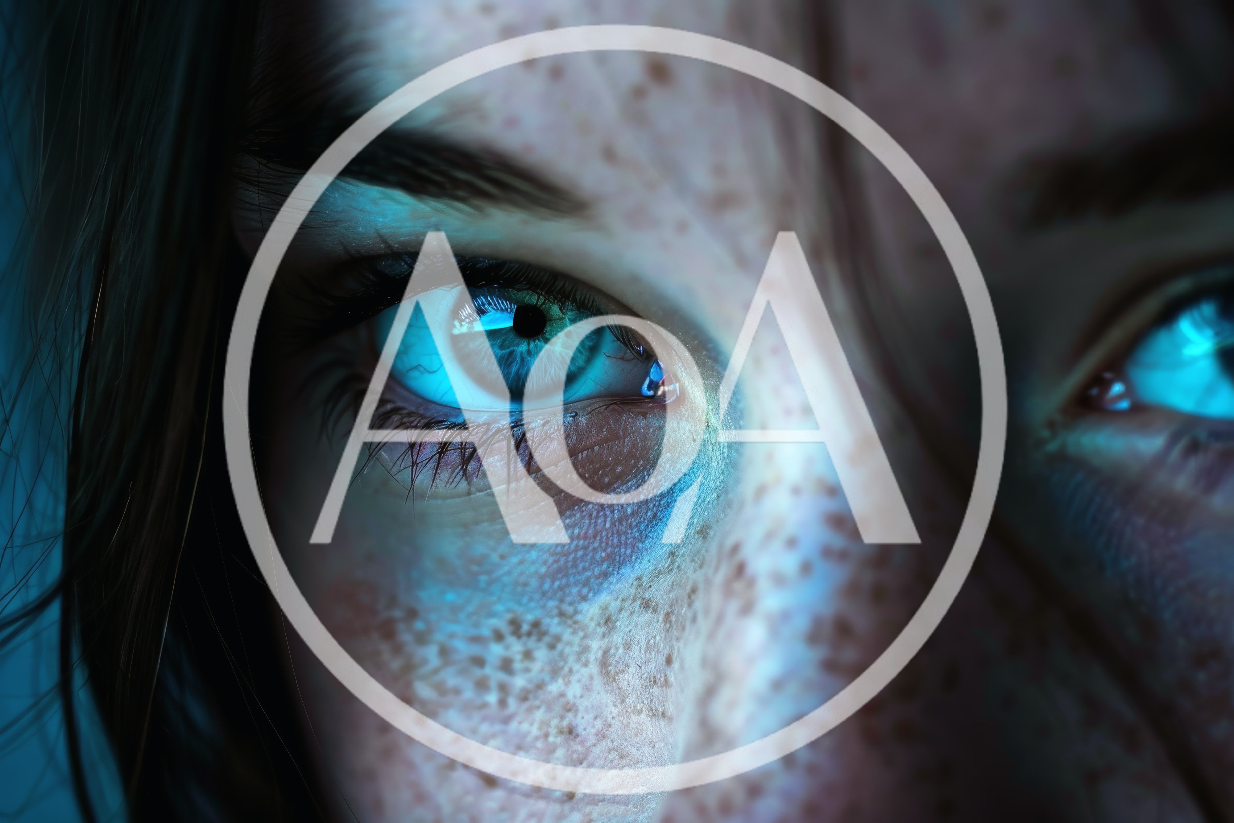 Extreme Close Up Of A Woman With Glowing Blue Eyes