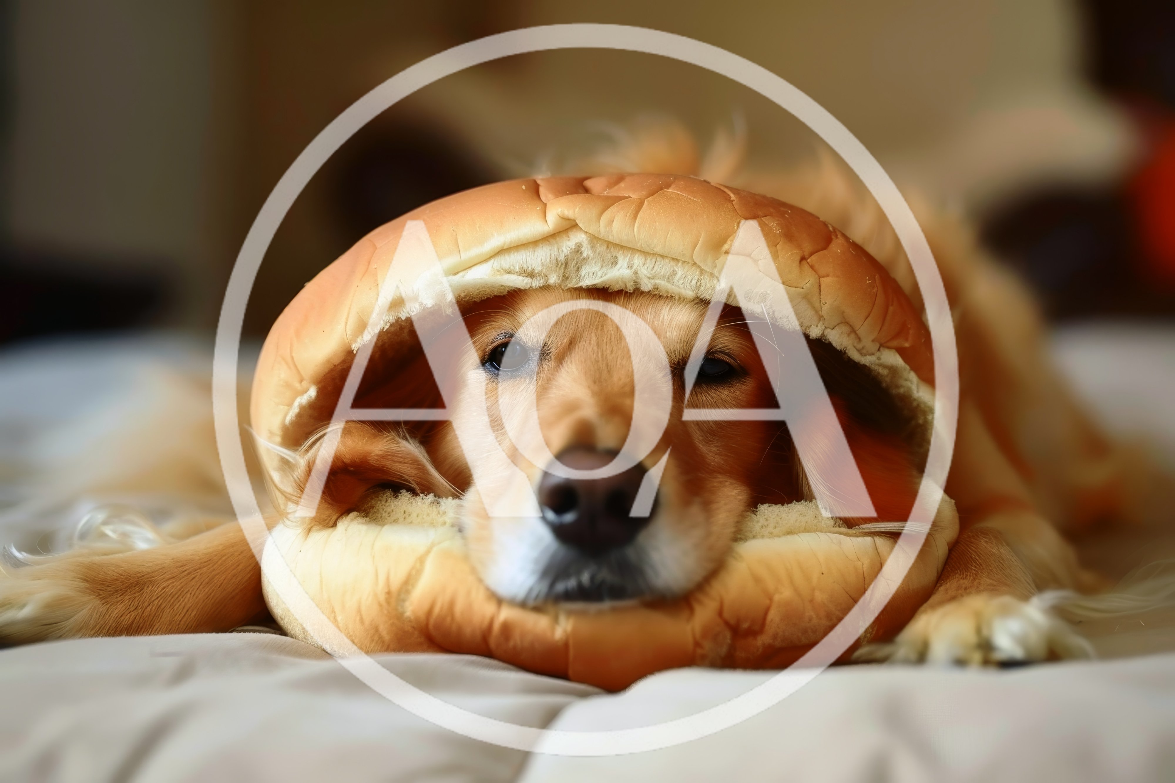 Golden Retriever Dog Resting Inside A Hamburger Bun