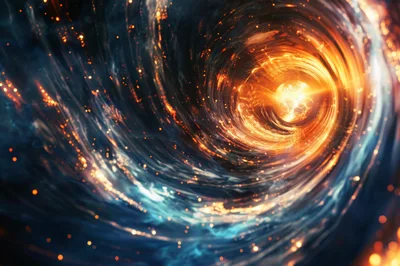 Abstract Cosmic Vortex With Glowing Golden Energy Particles