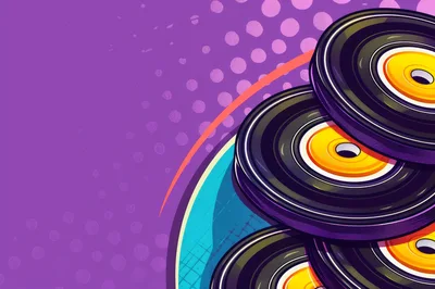 Abstract Pop Art Illustration Featuring Stacked Vinyl Records