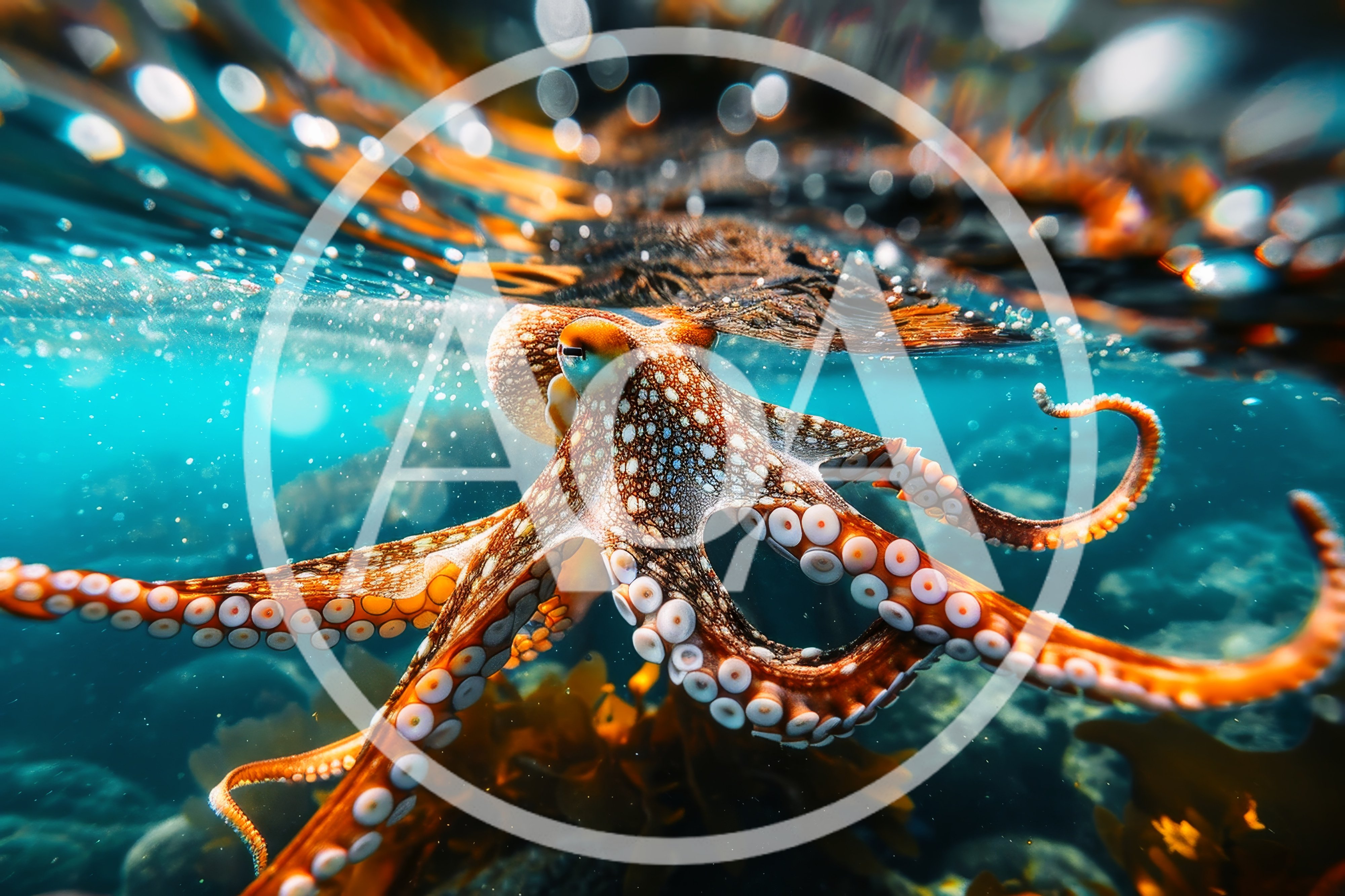 Common Octopus Swimming Near The Ocean Surface