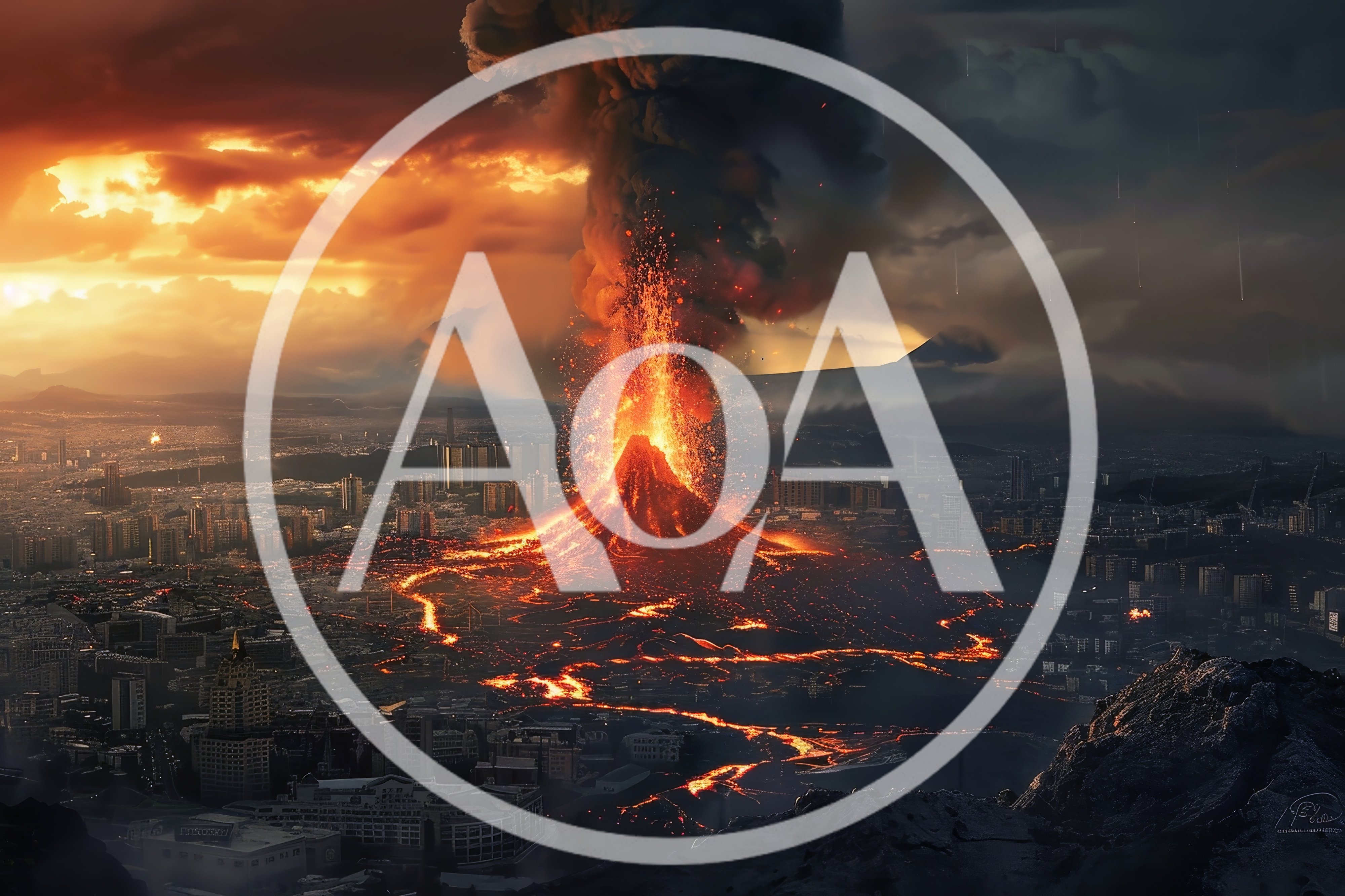 Volcanic Eruption Overlooking A Modern Cityscape