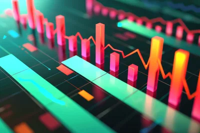 Abstract 3D Financial Data Visualization With Glowing Charts