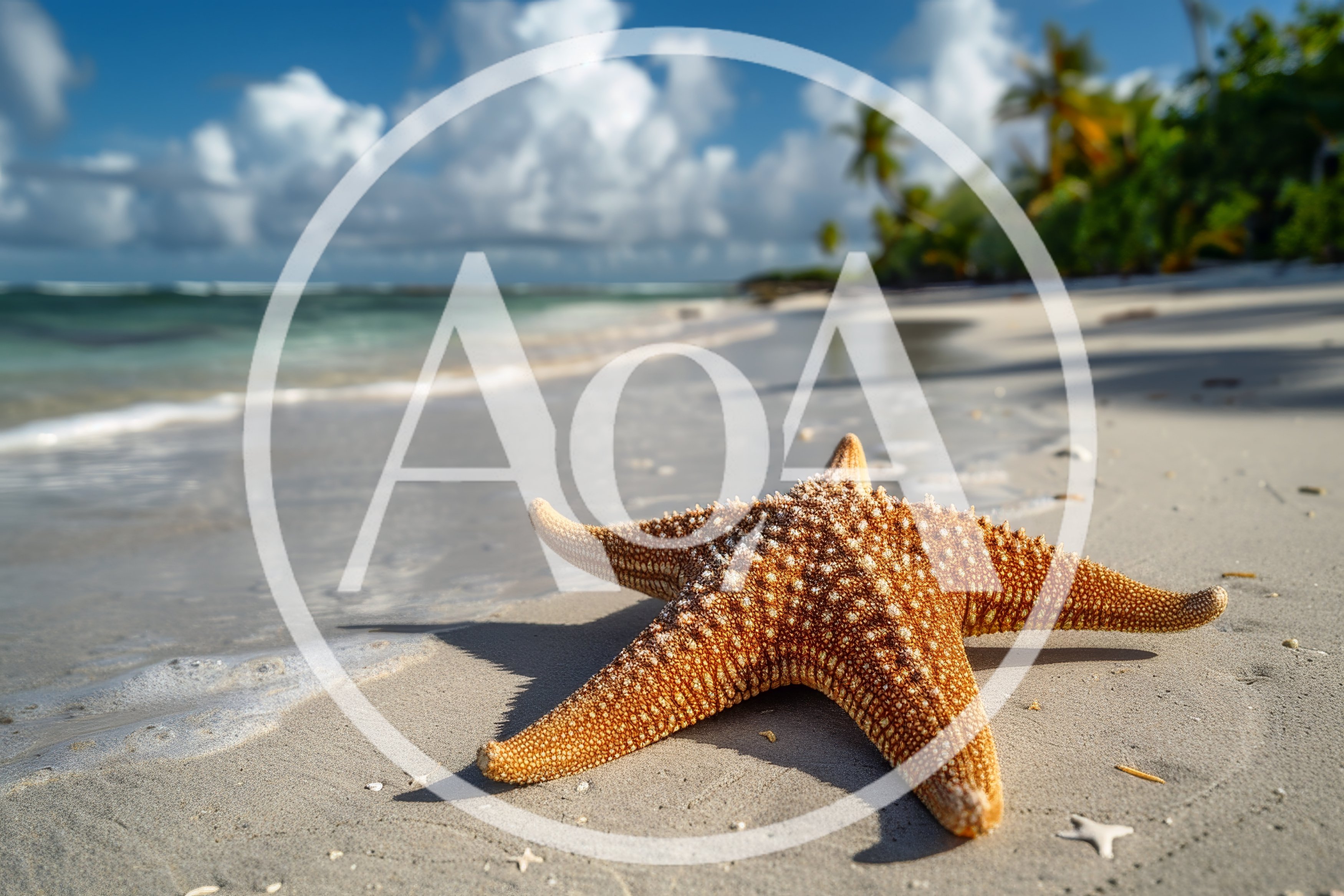 Orange Starfish Resting On A Tropical Sandy Beach