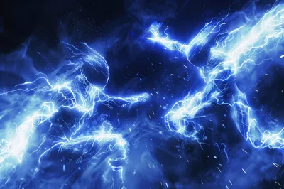 Two Abstract Humanoid Figures Made Of Electric Lightning