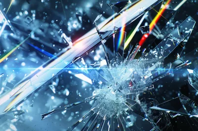 Abstract Shattered Glass Explosion With Light Flares