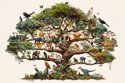 Detailed Illustration Of A Tree Of Life With Animals