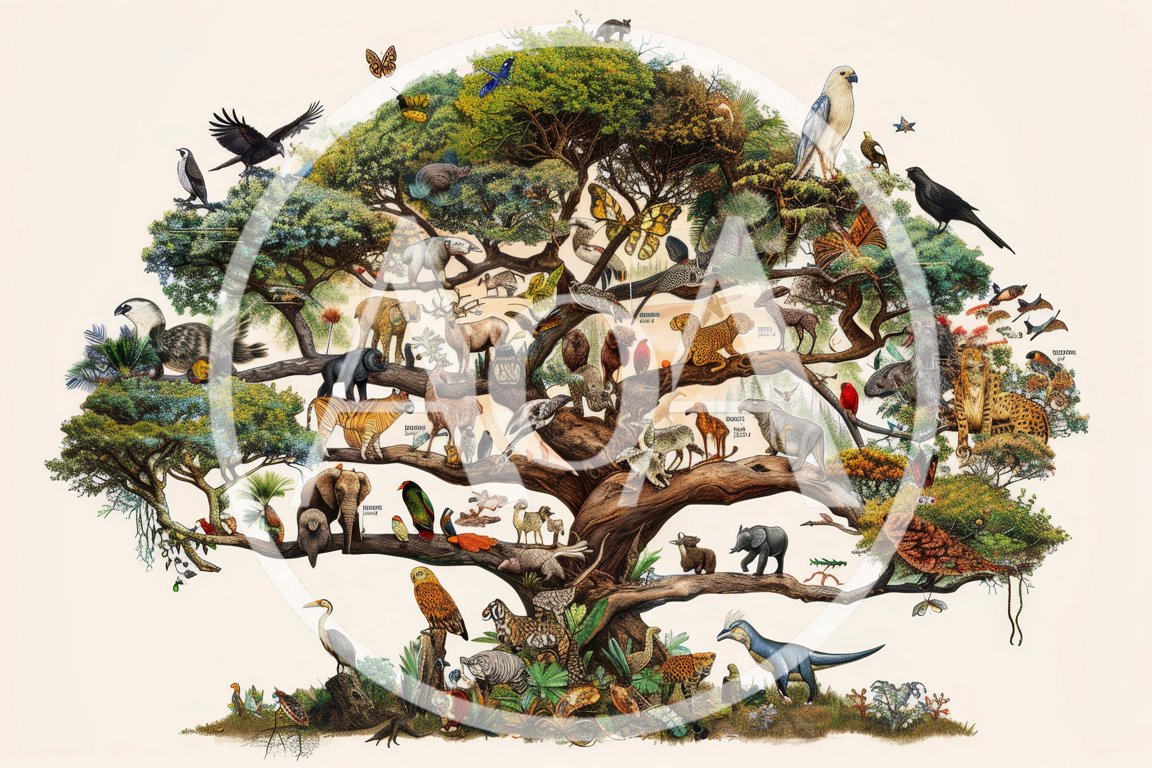 Detailed Illustration Of A Tree Of Life With Animals