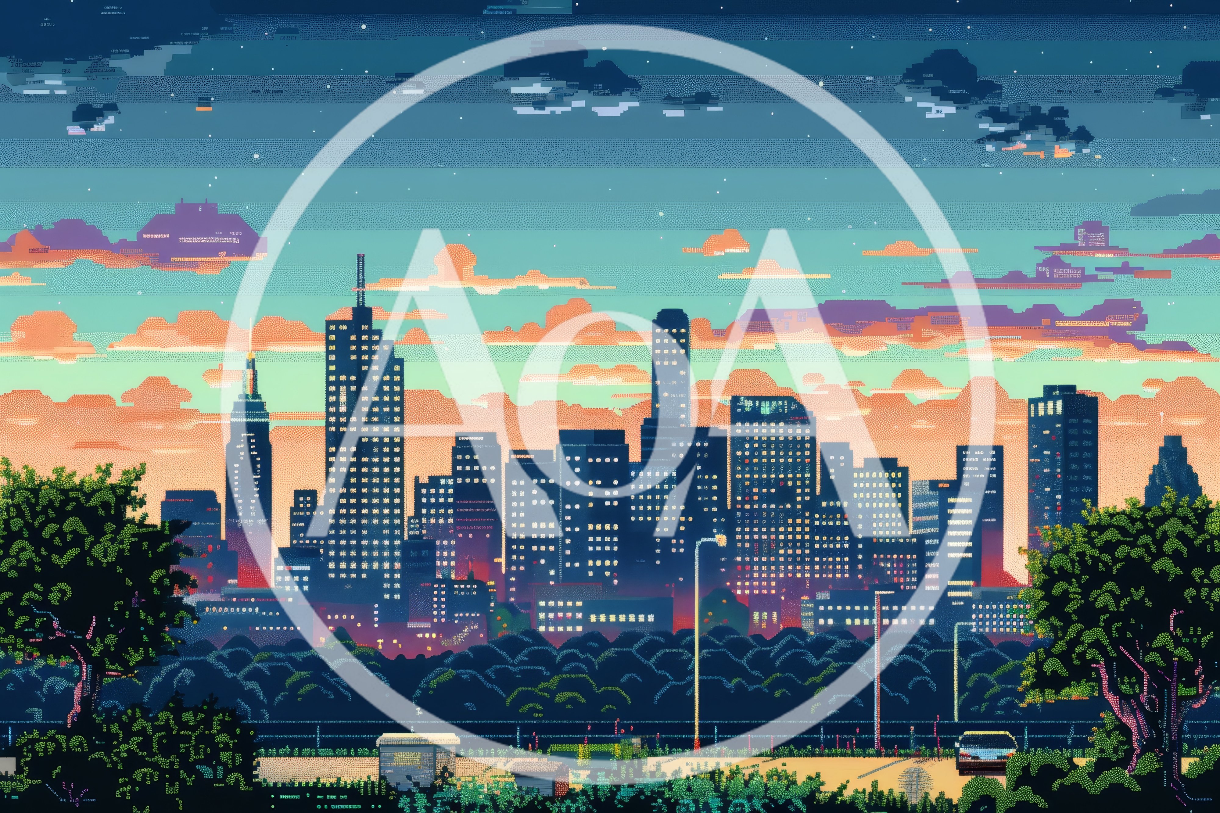 Pixel Art Cityscape Skyline At Sunset