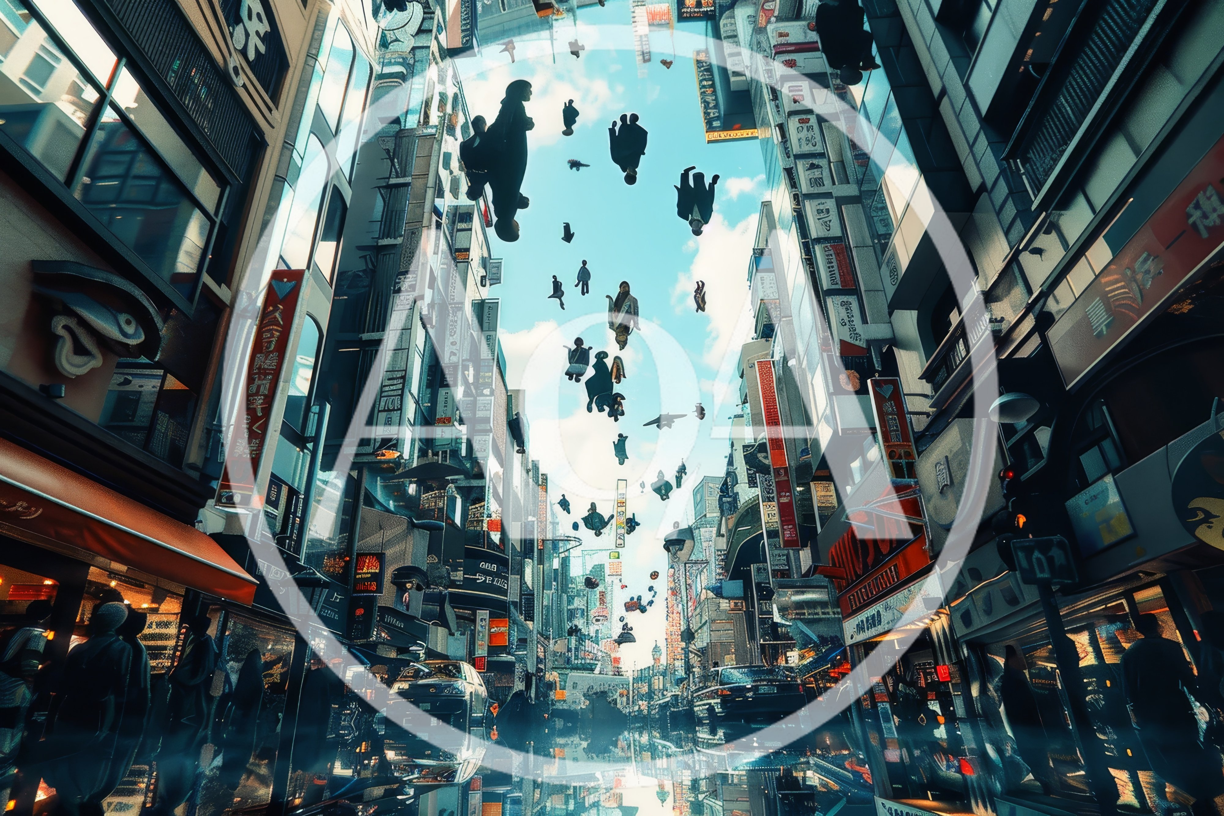 Surreal Cityscape With People Floating In The Sky