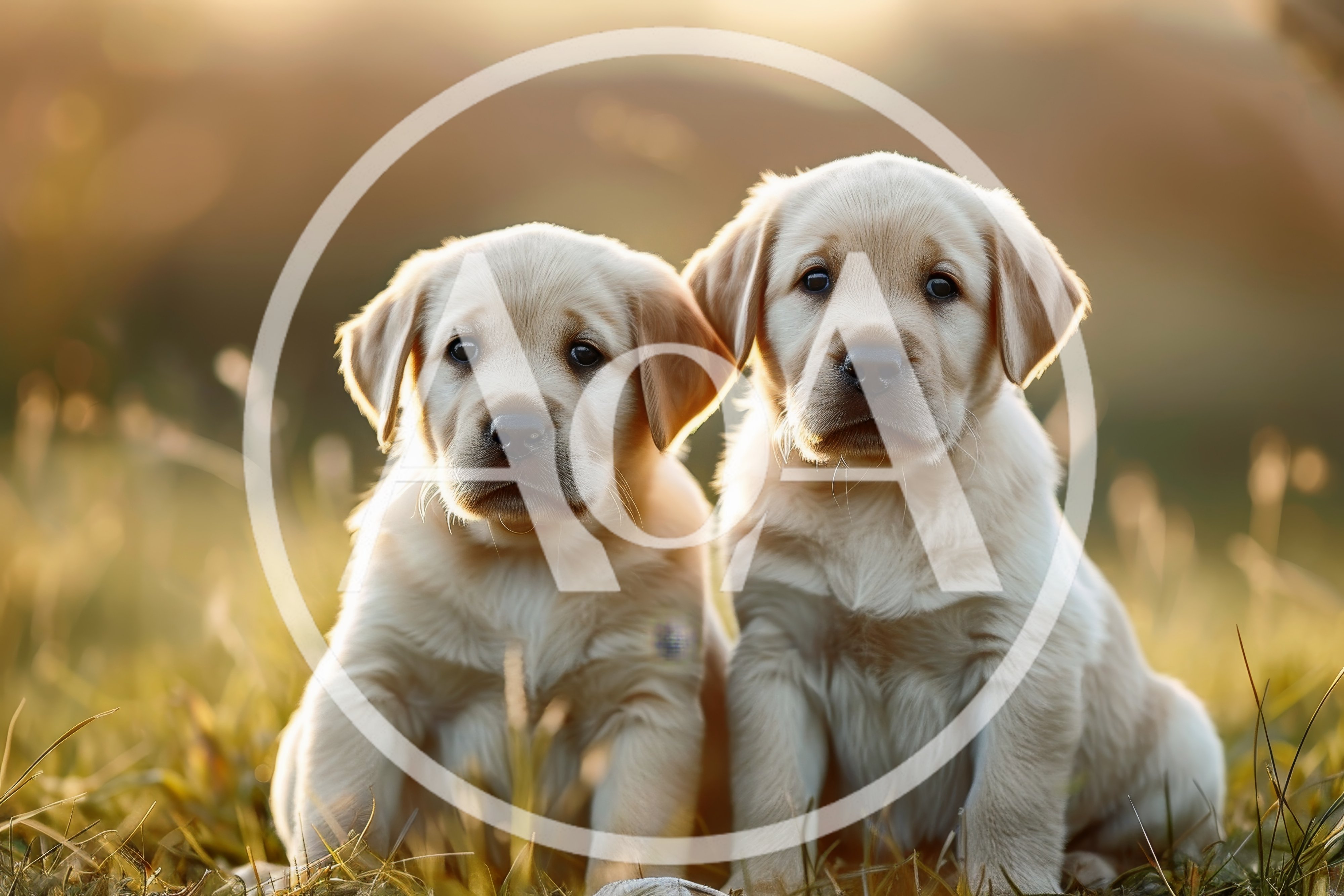 Two Adorable Labrador Retriever Puppies Sitting Outdoors