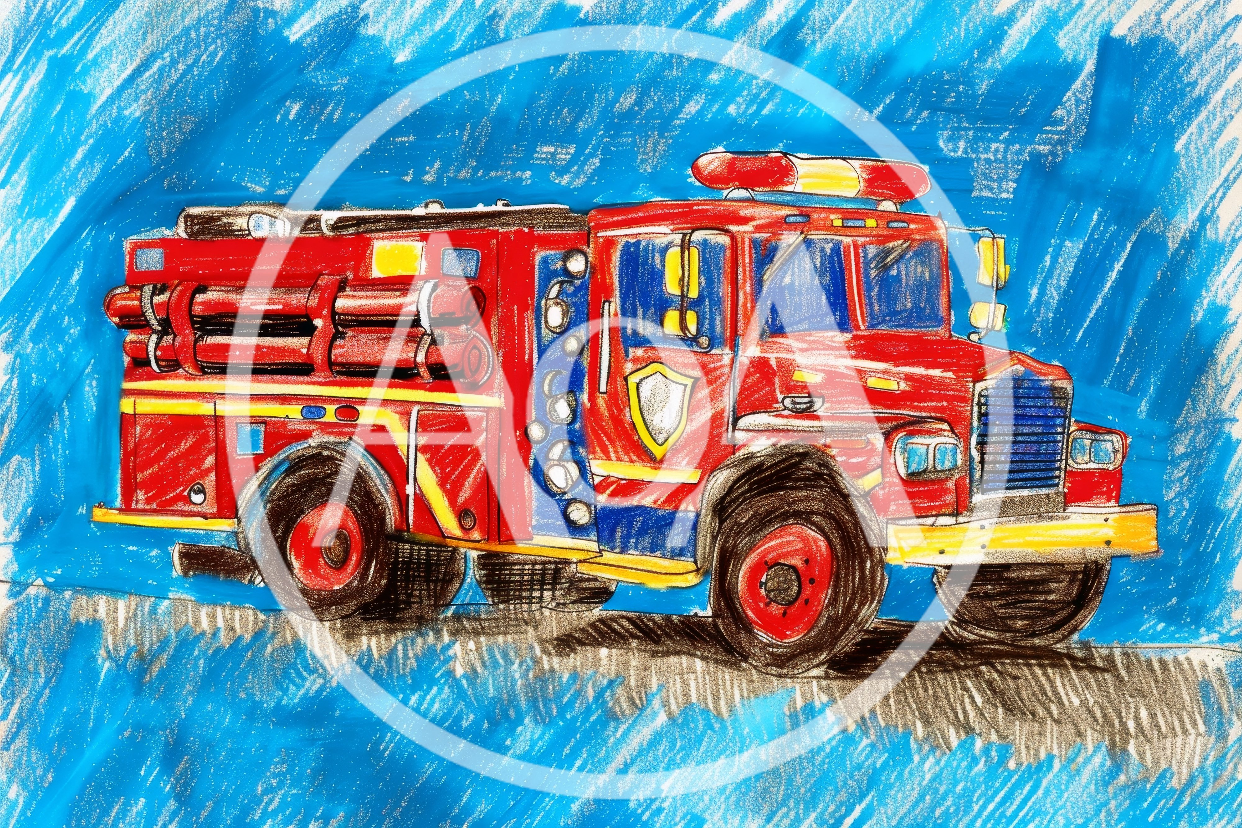 Hand Drawn Illustration Of A Red Fire Truck