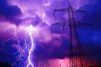 Lightning Strike Near High Voltage Power Transmission Towers