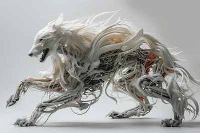 Abstract Surreal White Wolf Creature In Motion