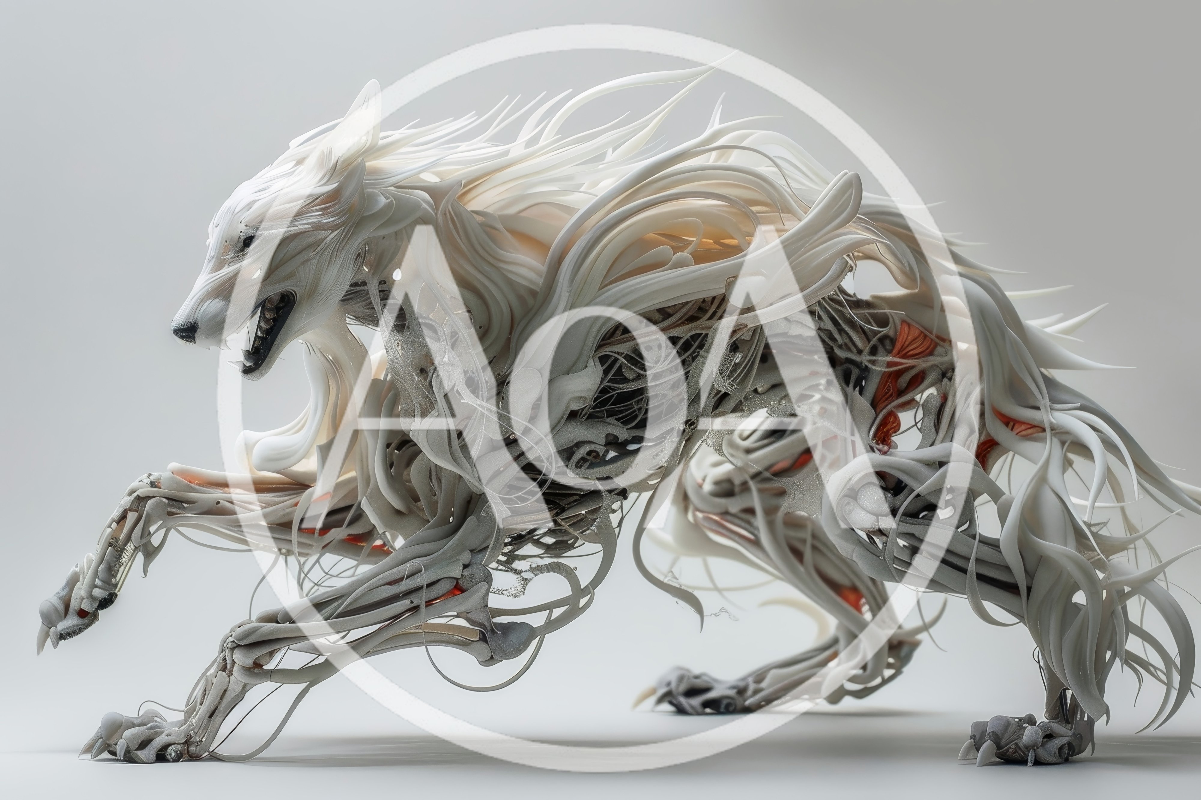 Abstract Surreal White Wolf Creature In Motion