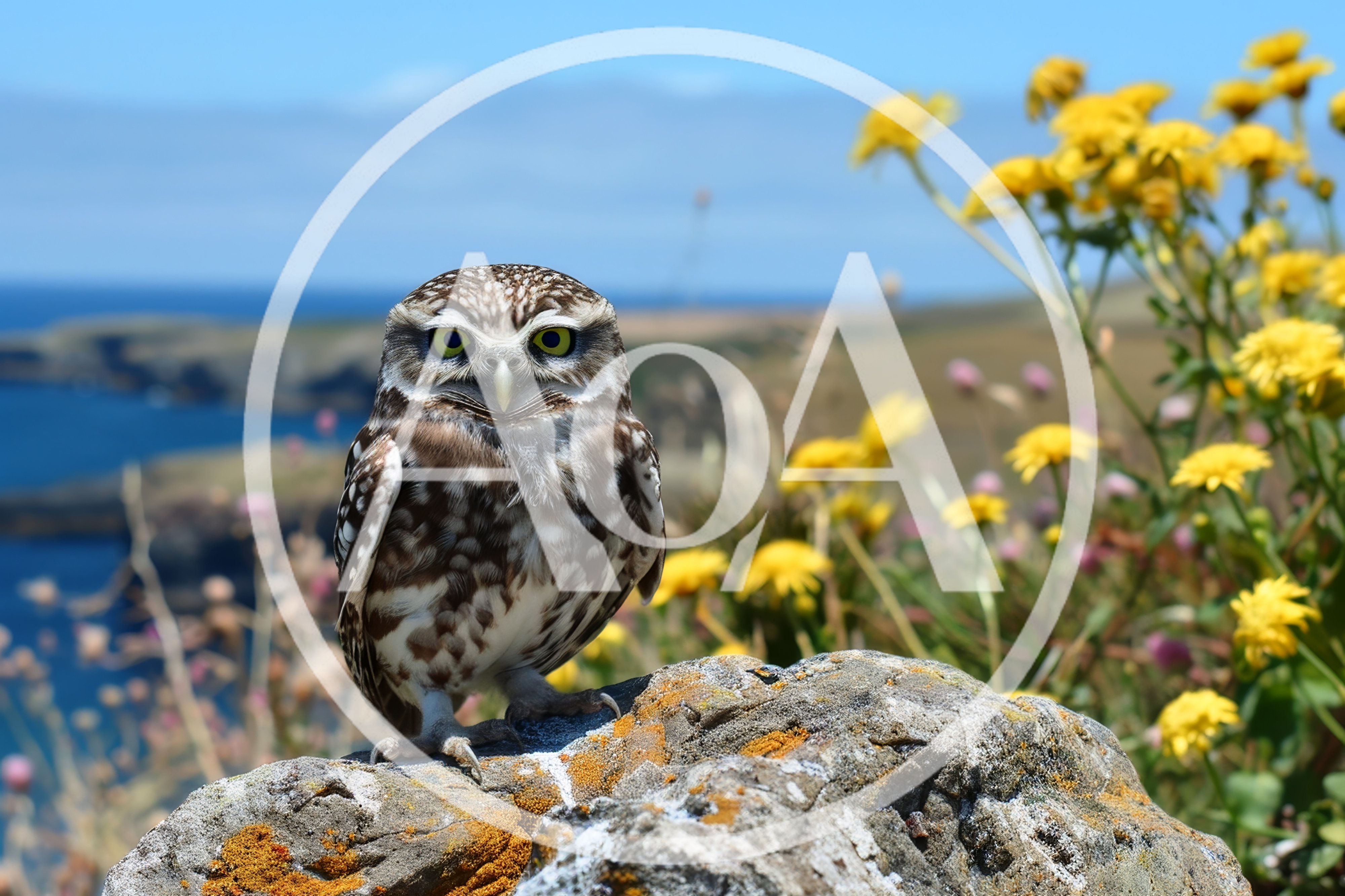 Little Owl Perched On A Coastal Rock