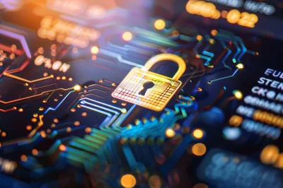 Digital Security Padlock Icon On Circuit Board