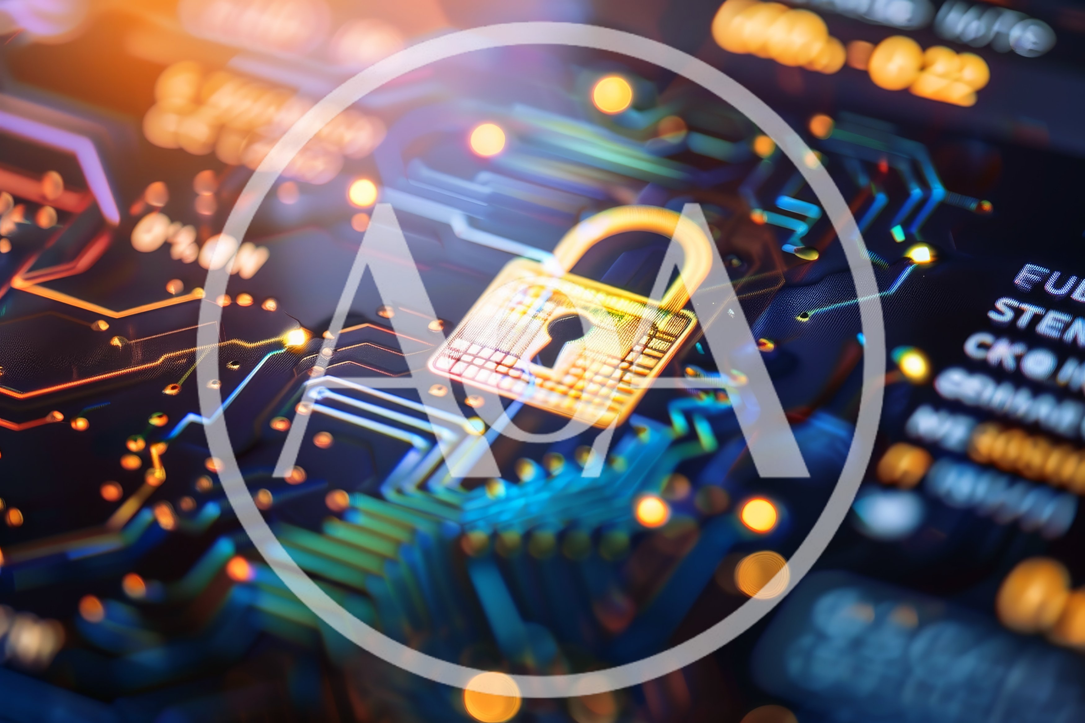 Digital Security Padlock Icon On Circuit Board