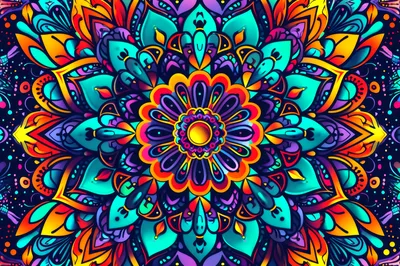 Vibrant Psychedelic Mandala Pattern With Intricate Floral Motifs