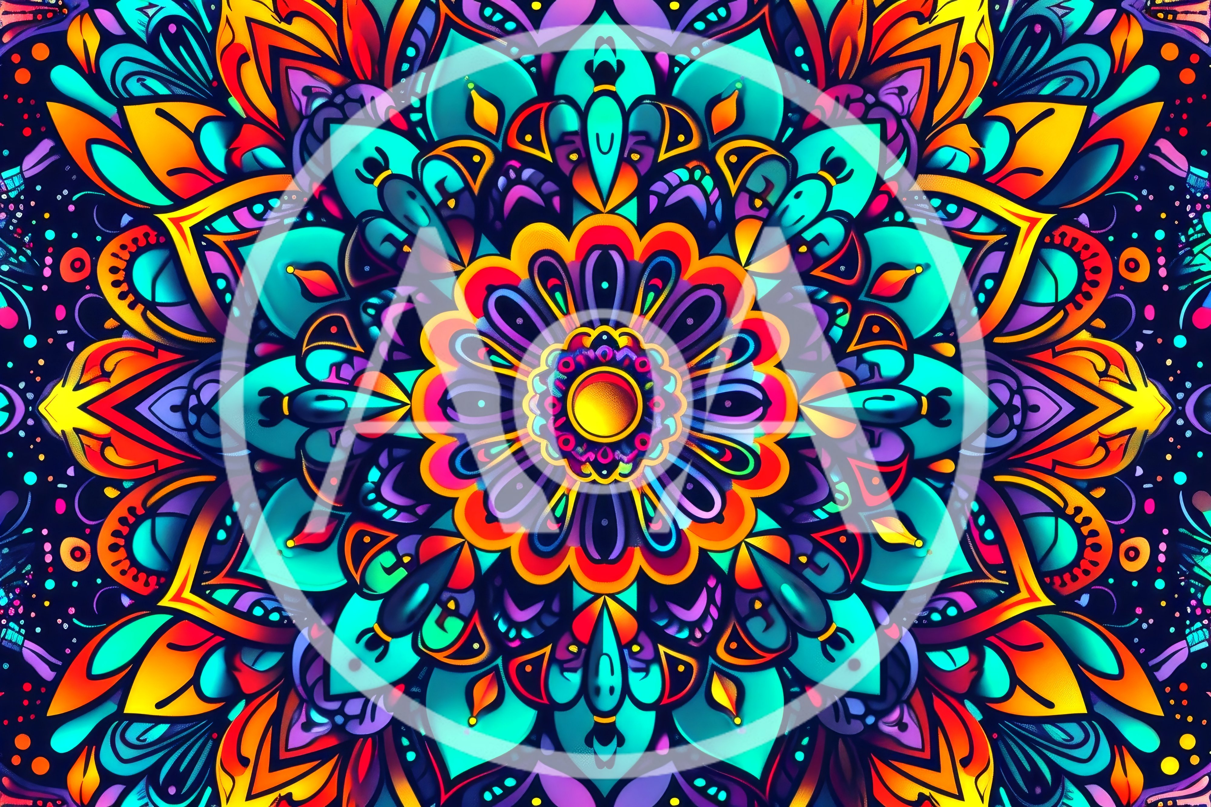 Vibrant Psychedelic Mandala Pattern With Intricate Floral Motifs