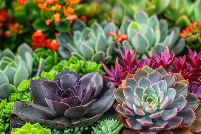 Diverse Succulent Garden Arrangement With Vibrant Colors