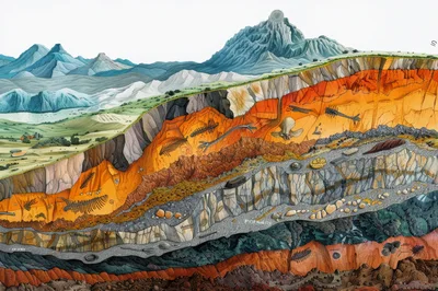 Geological Cross Section Illustration Of Earth Strata