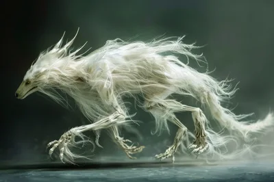 Ethereal Skeletal Creature Running Through Mist