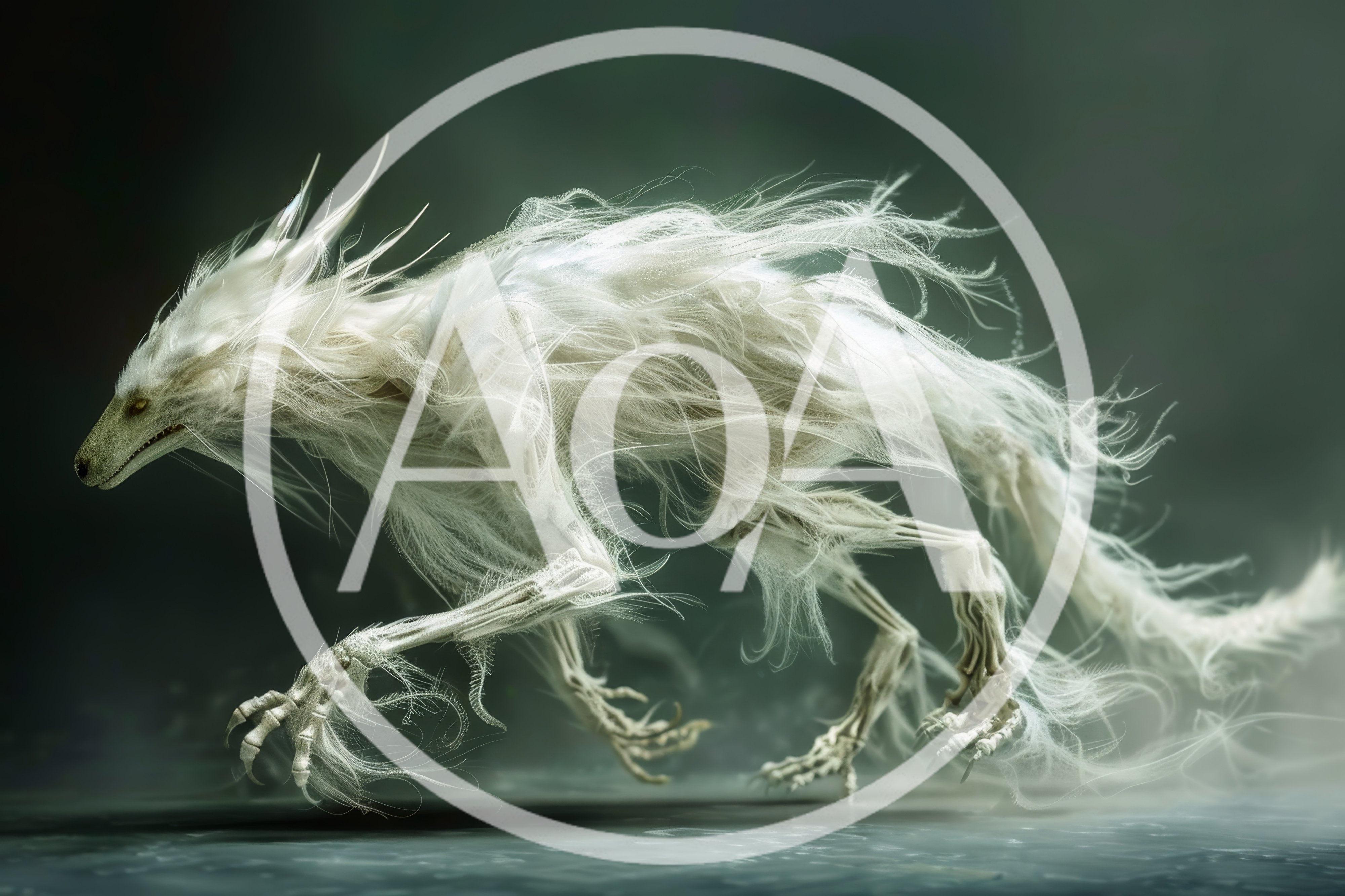 Ethereal Skeletal Creature Running Through Mist