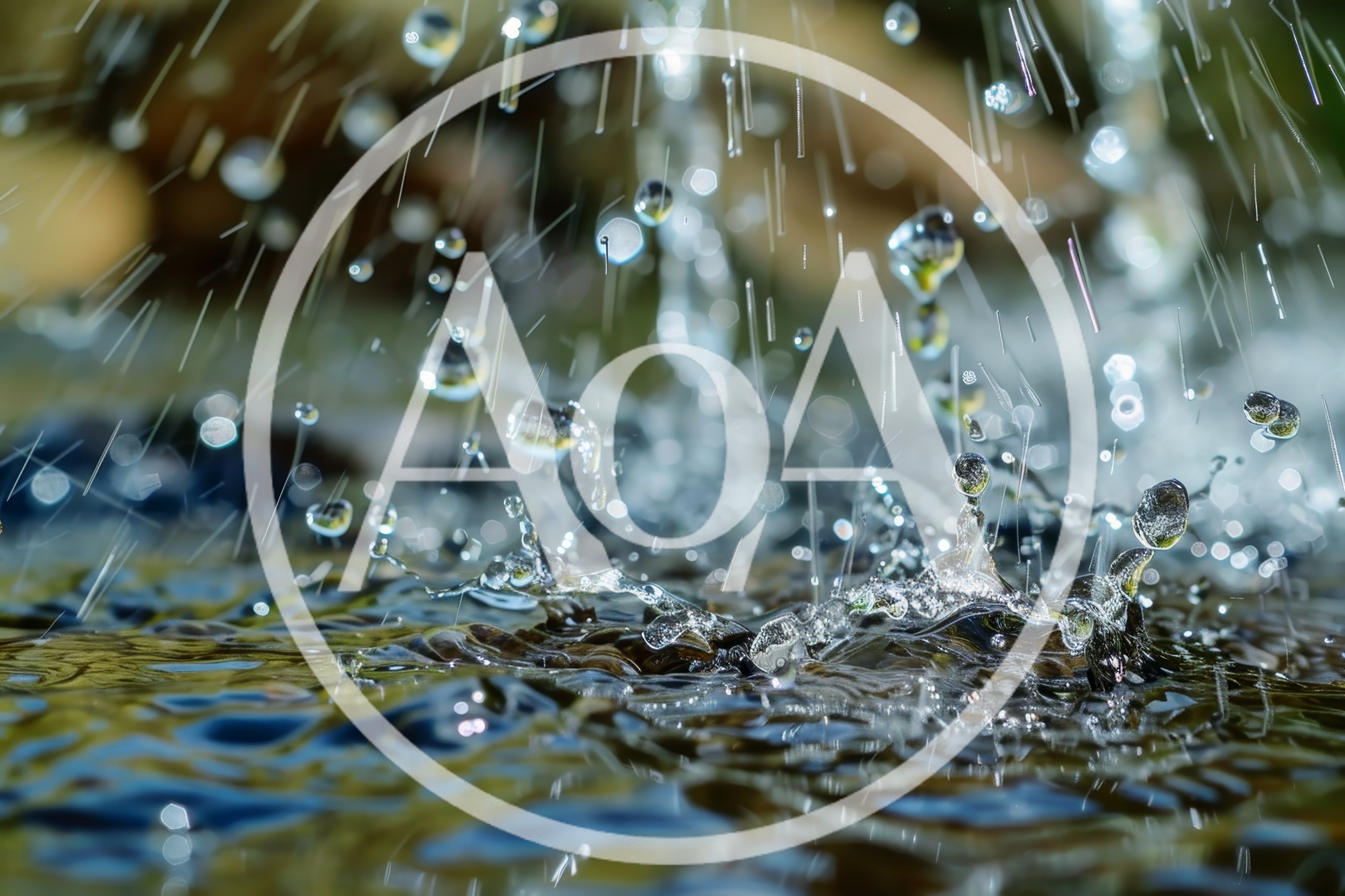 Macro Close Up Of Raindrops Splashing Into Water